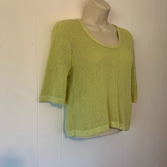 Eve Gravel Printemps Lime green semi sheer crochet crop sweater size S - Picture 6 of 9